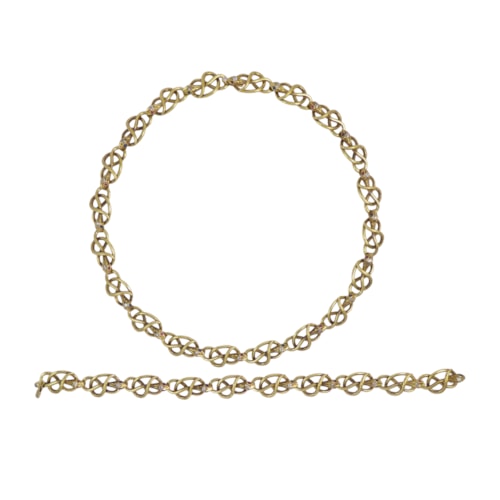 19th century gold, diamond and gem set snake link necklace and bracelet set, c.1880, combining to form one long necklace,